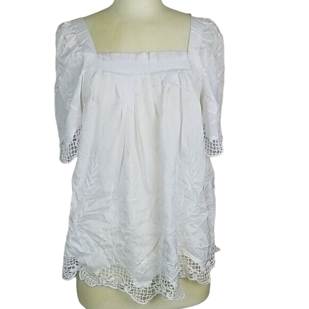 Sutton Studio Womens Silk Crochet Peasant Tunic Sz 8P Cottagecore Fairycore Boho